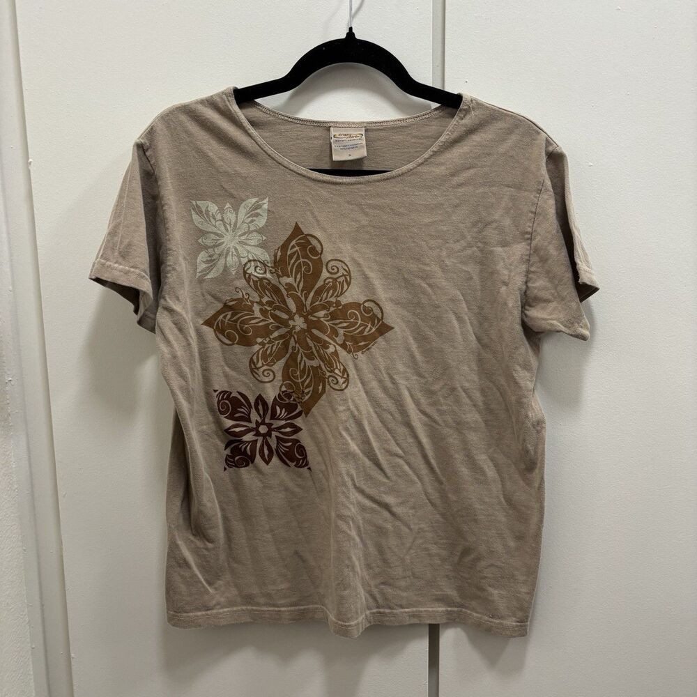 VTG Y2K Crazy Shirt Women’s Sz Small Kona Coffee Dyed Brown Hawaiian Floral Top